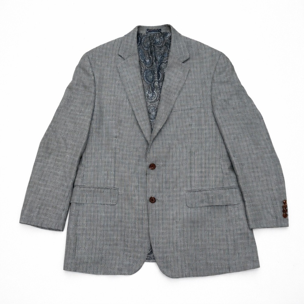 Ralph Lauren Silk Wool Houndstooth Blazer Grey Blue 40R Dillard's‎ Sport Coat